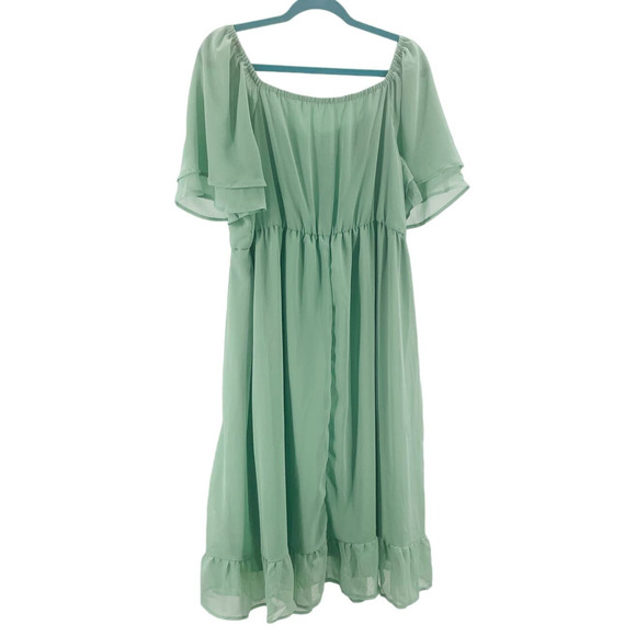 BLOOMCHIC 14-16 1X plus mint green square neck ruffle sleeve midi dress NWT B34 - Picture 2 of 9